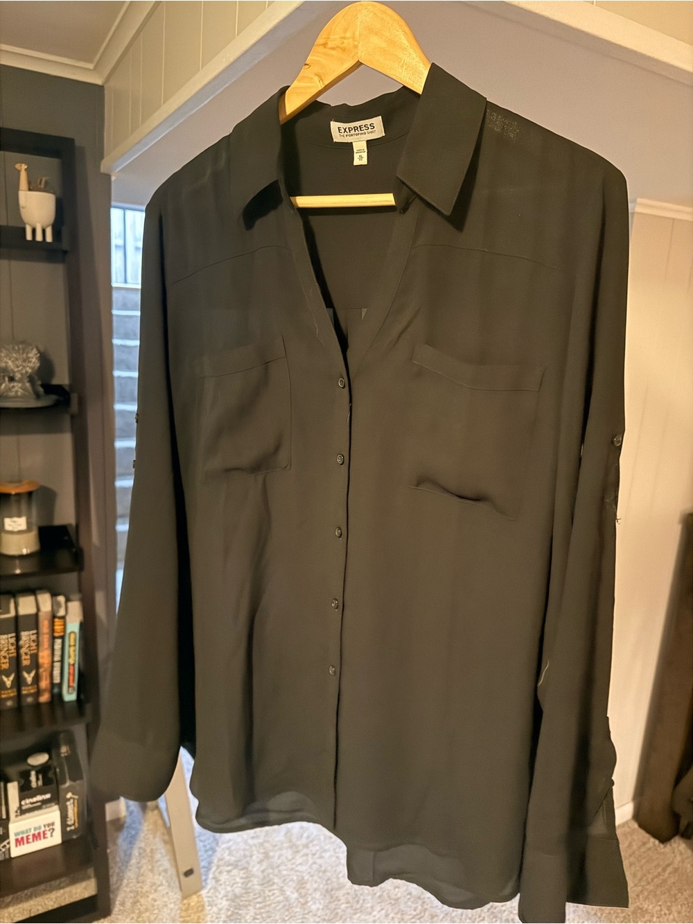 Express Portofino Black Button-Up Shirt
